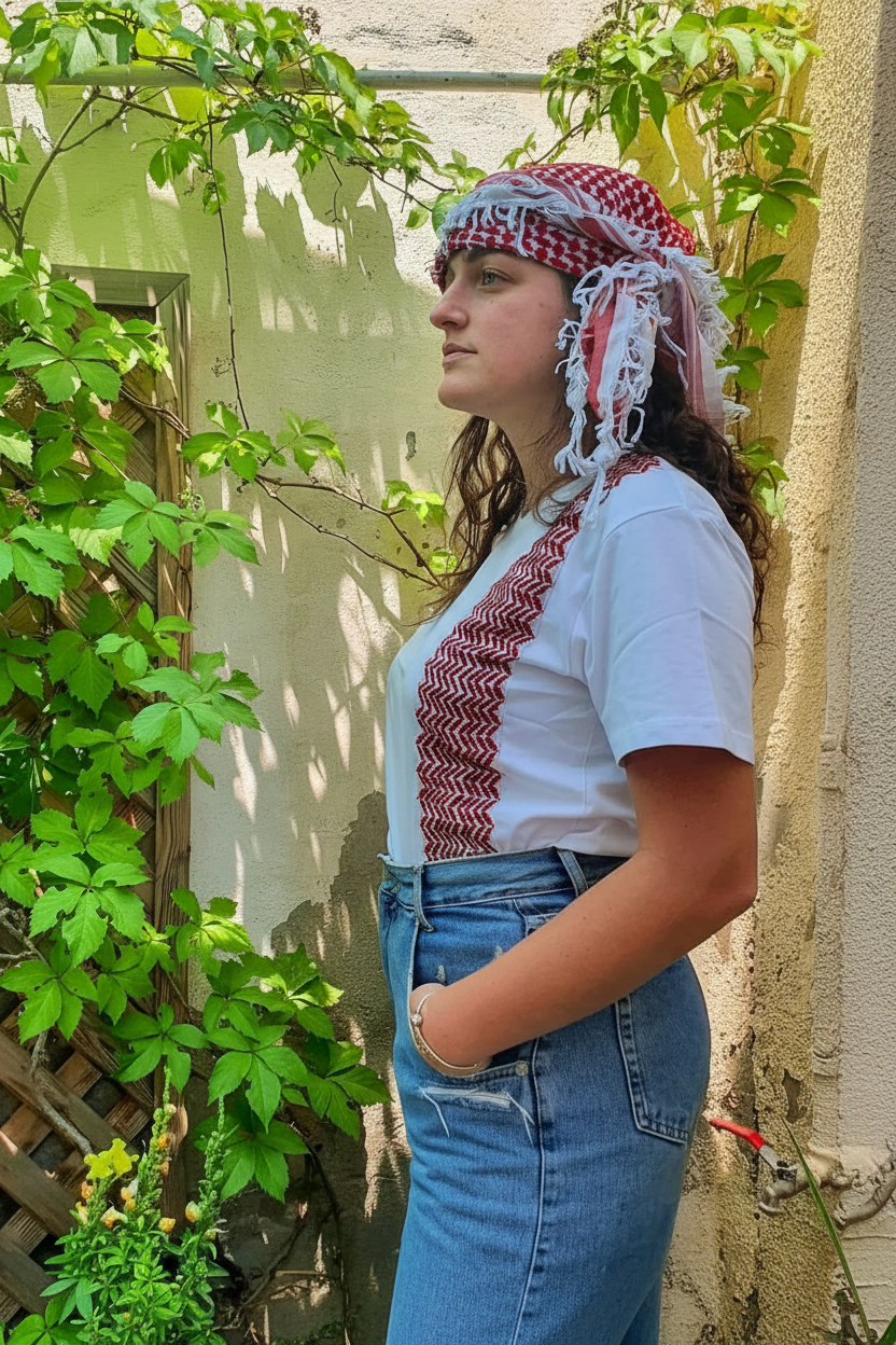 Shmagh Stripe on white Tshirt