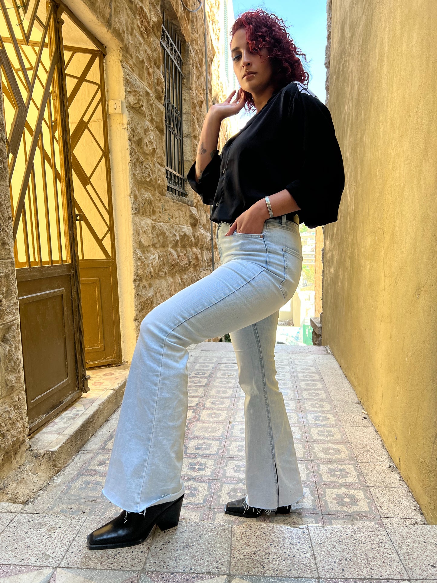 Palestine Fishnet on Black Shirt