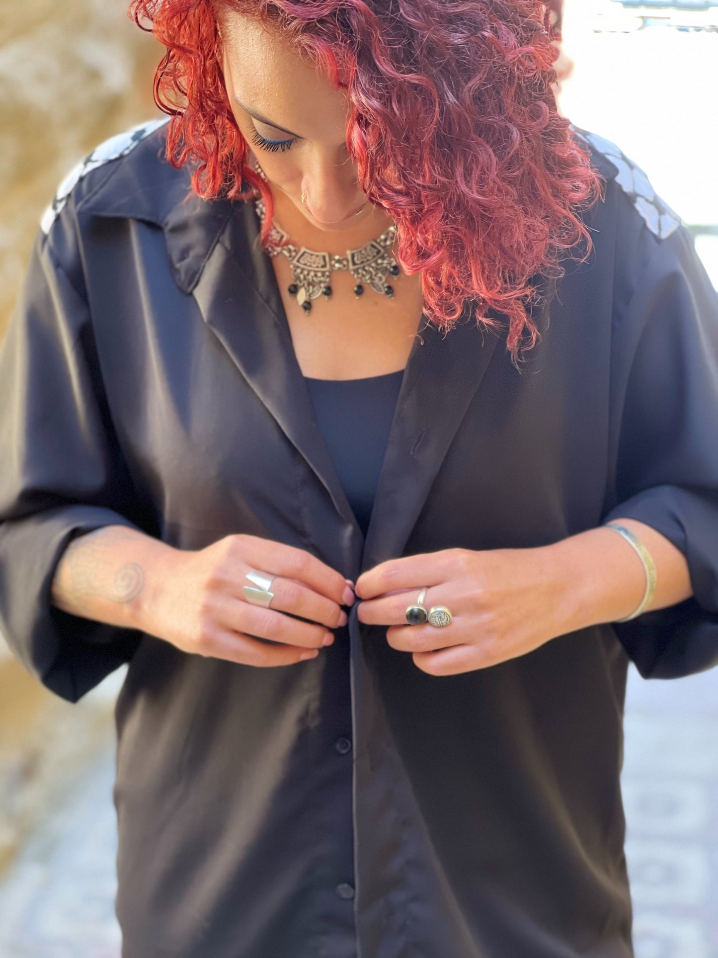 Palestine Fishnet on Black Shirt