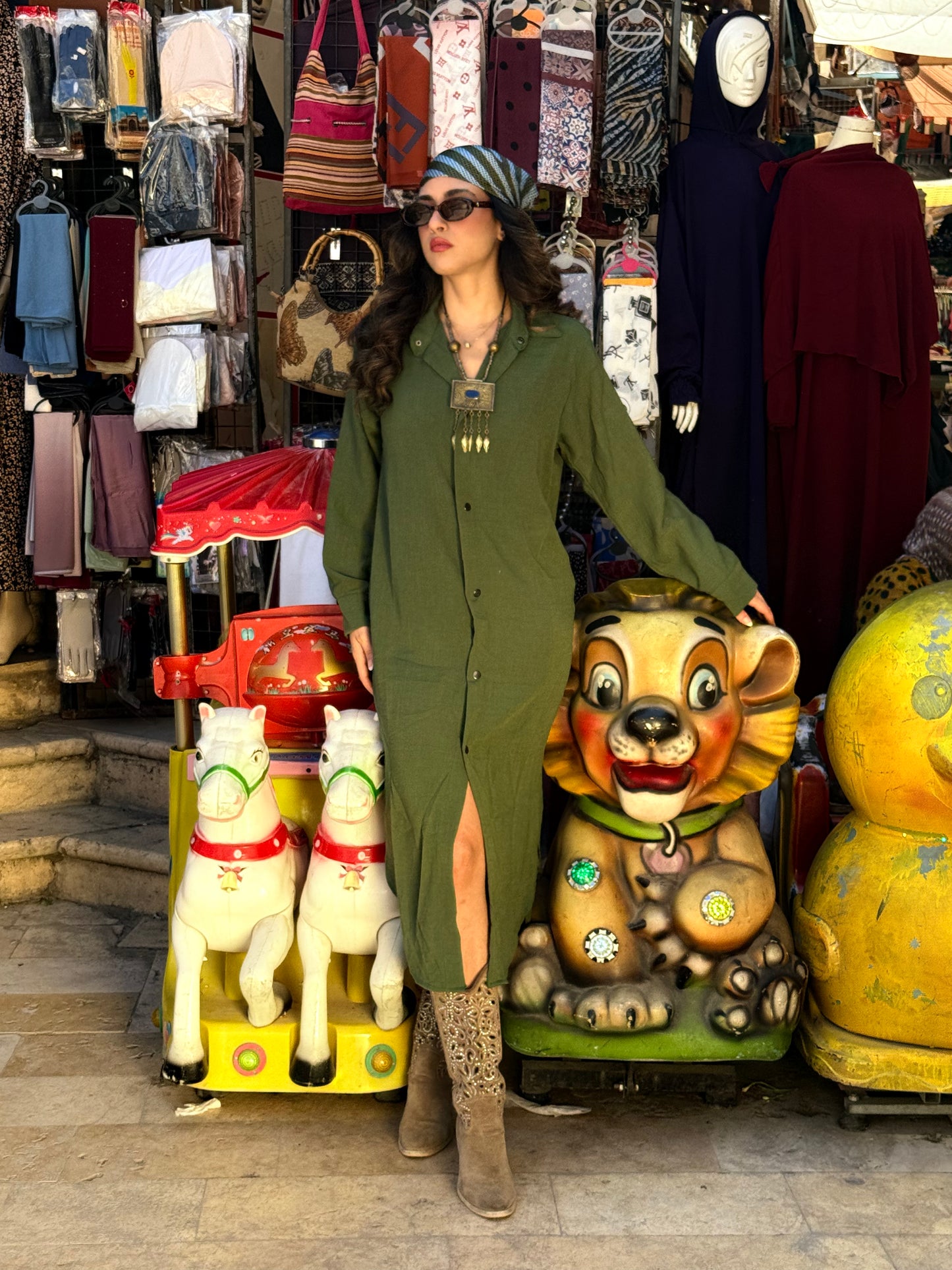 Olive Green Linen Dress