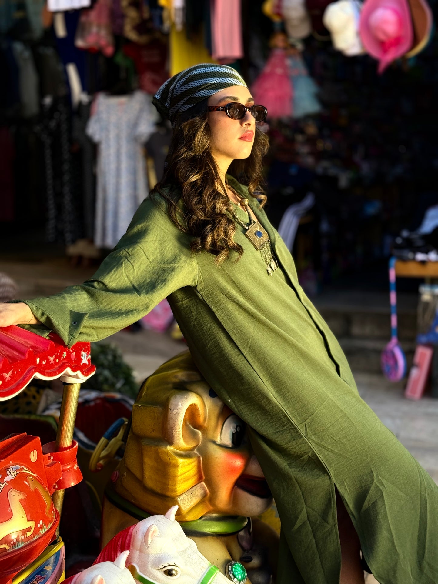 Olive Green Linen Dress