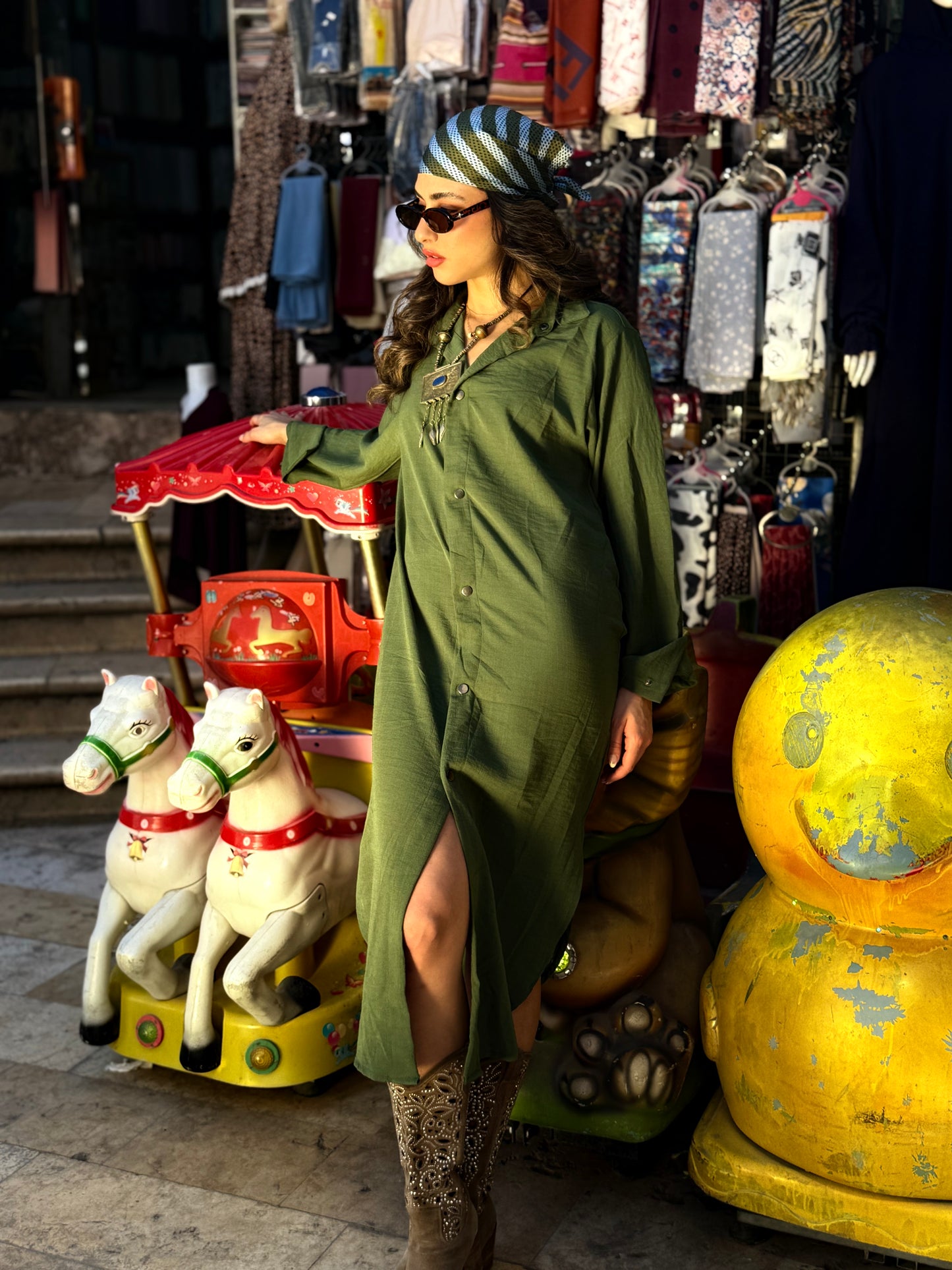 Olive Green Linen Dress