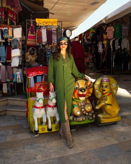 Olive Green Linen Dress