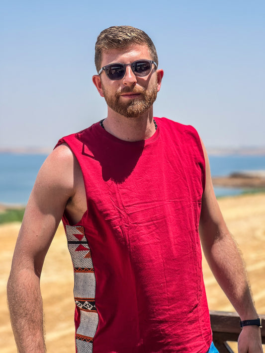 Bassem Side-strips on Red sleeveless shirt