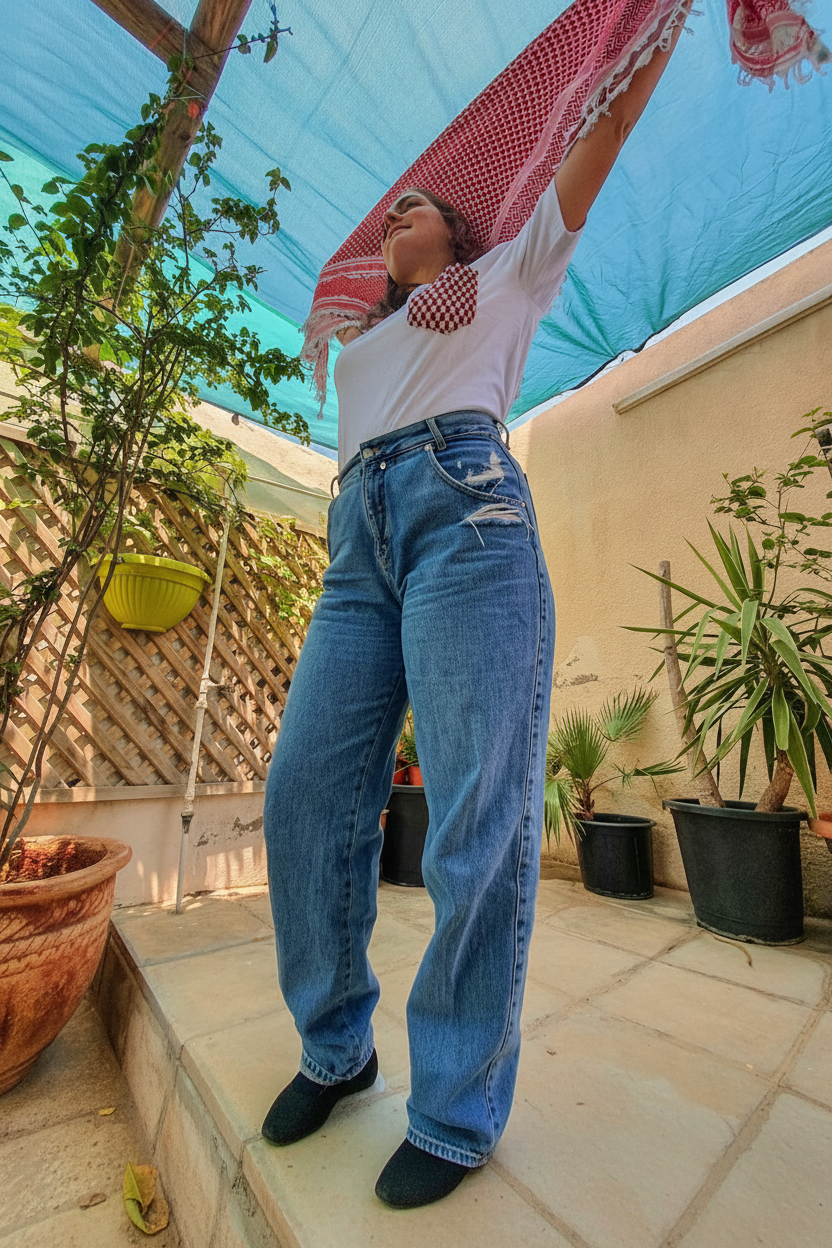 Shmagh pocket on white Tshirt