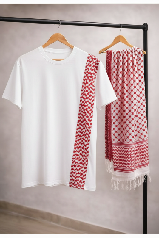 Shmagh Stripe on white Tshirt