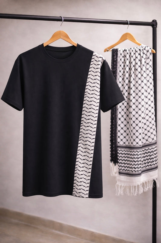 Black T-Shirt with Authentic Kufeyyeh Stripe