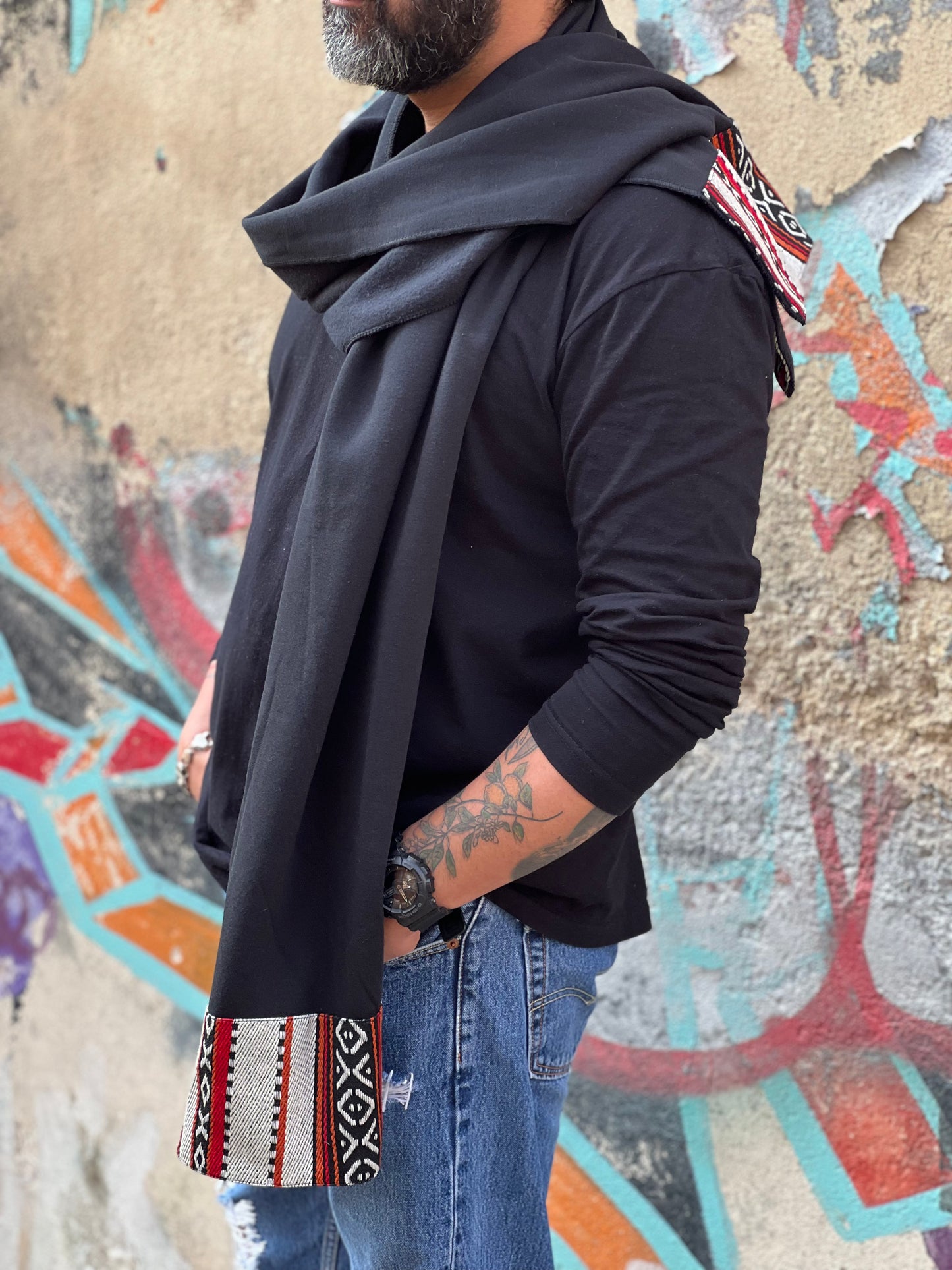 Creamy on Black Scarf (cotton)