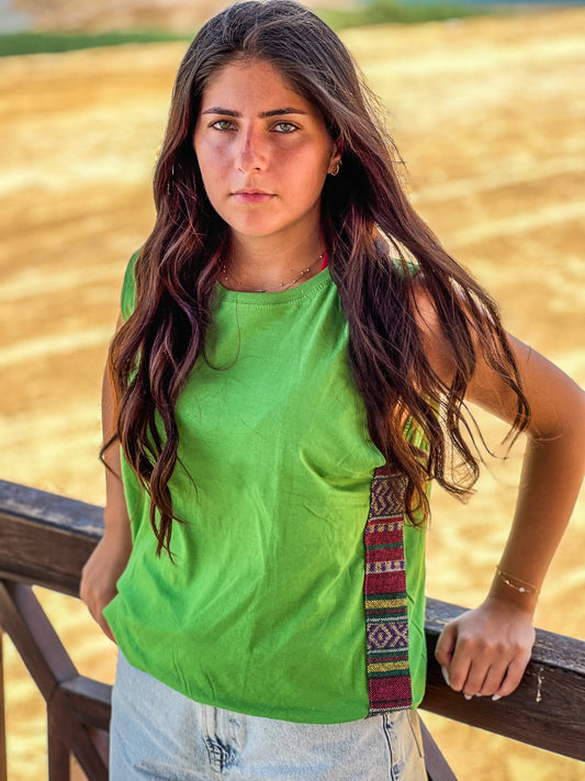 Tout Side-strips on Green sleeveless shirt