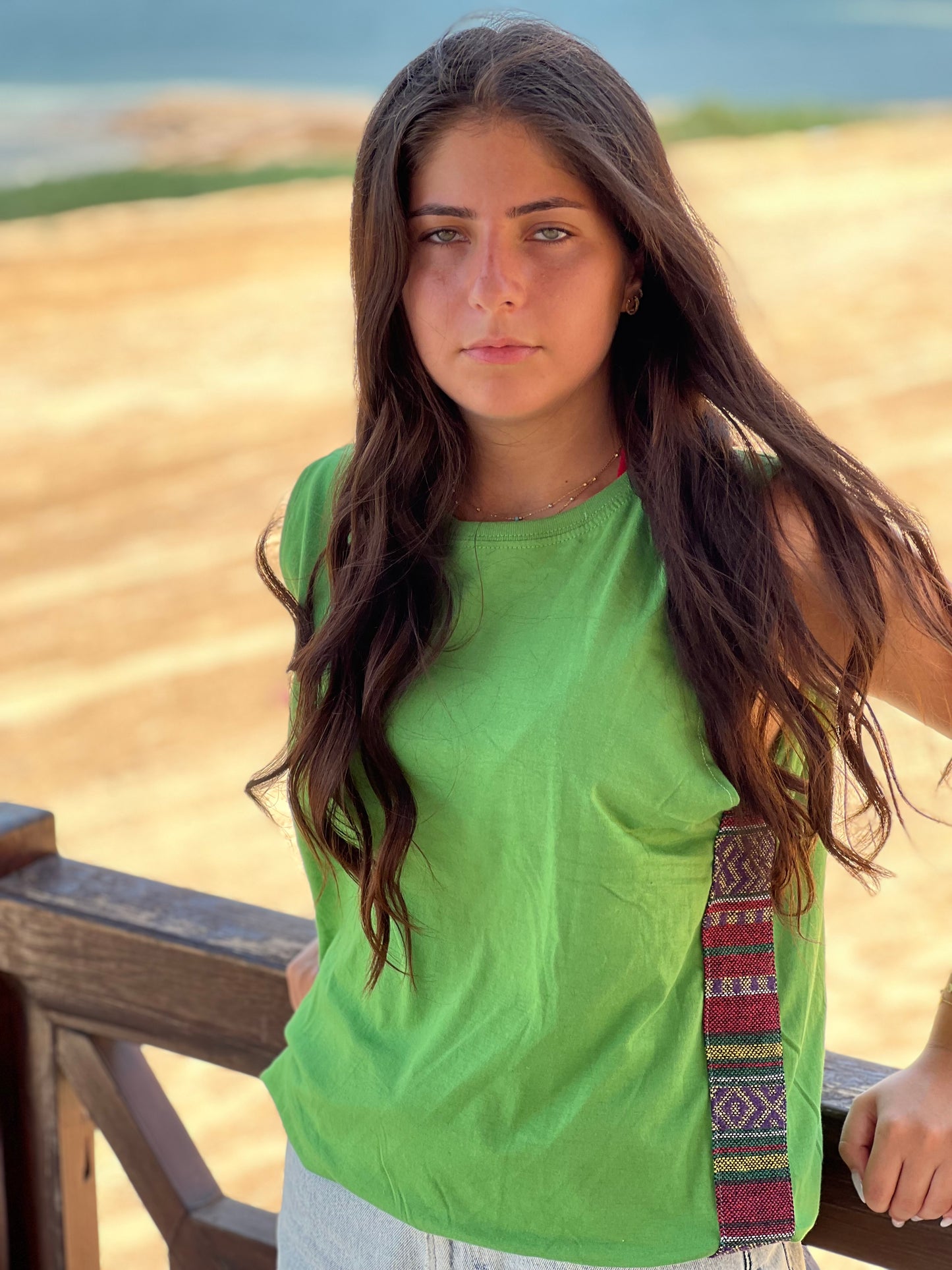 Tout Side-strips on Green sleeveless shirt