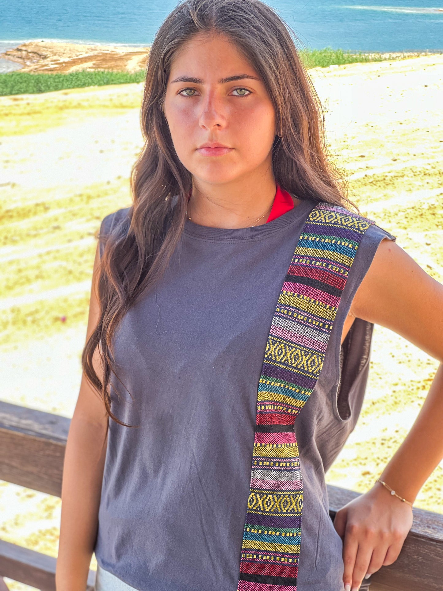 Zahi Front strip on Dark Grey sleeveless shirt