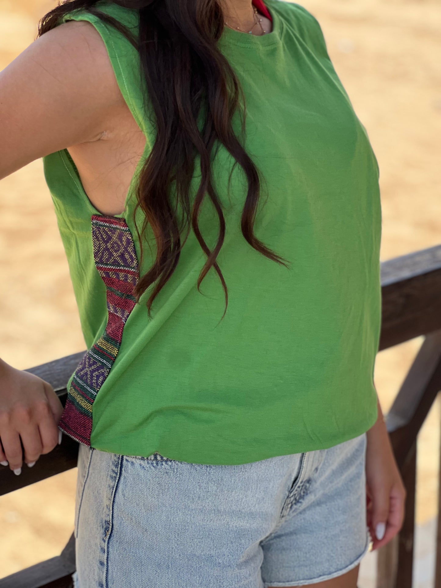 Tout Side-strips on Green sleeveless shirt