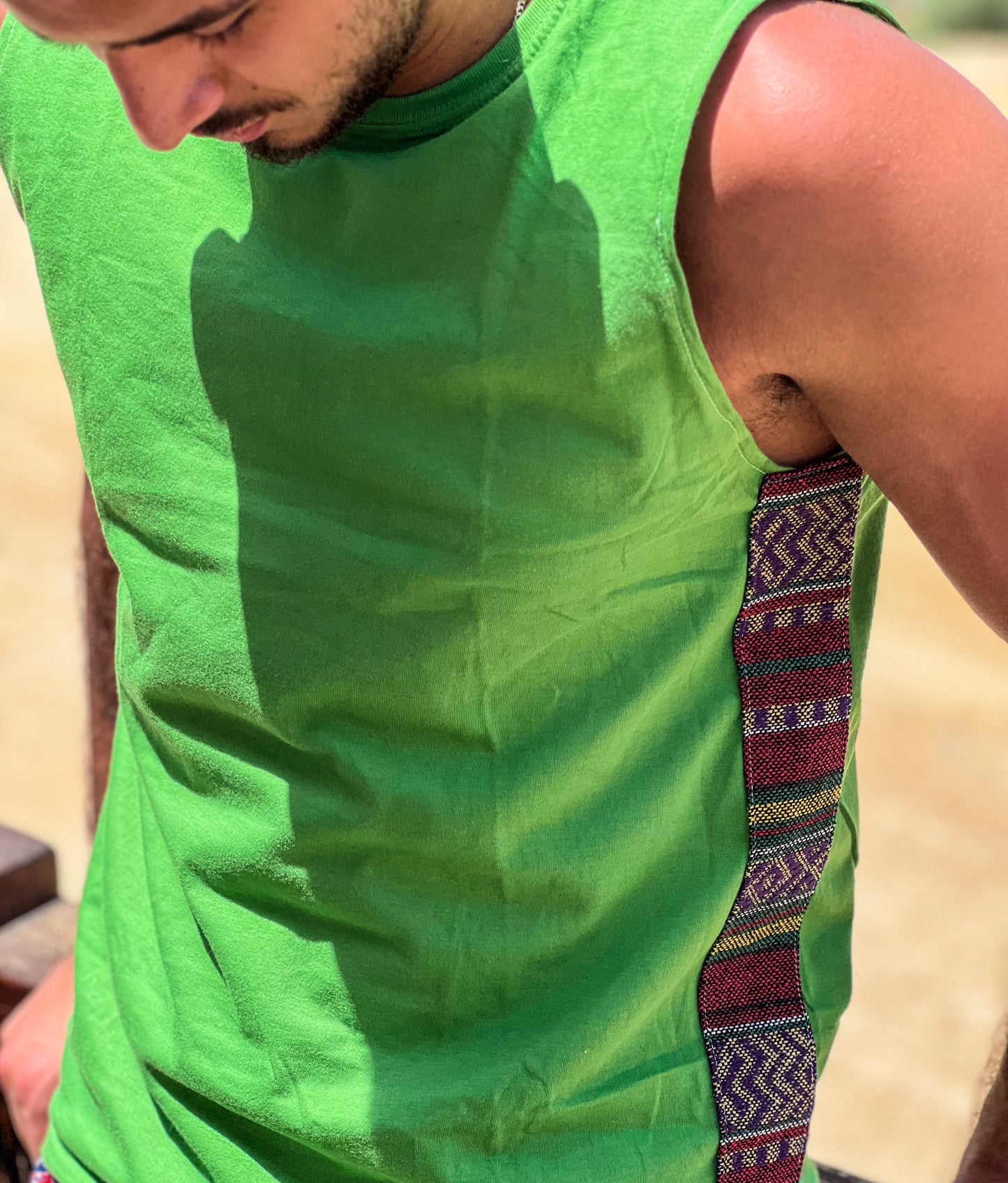 Tout Side-strips on Green sleeveless shirt