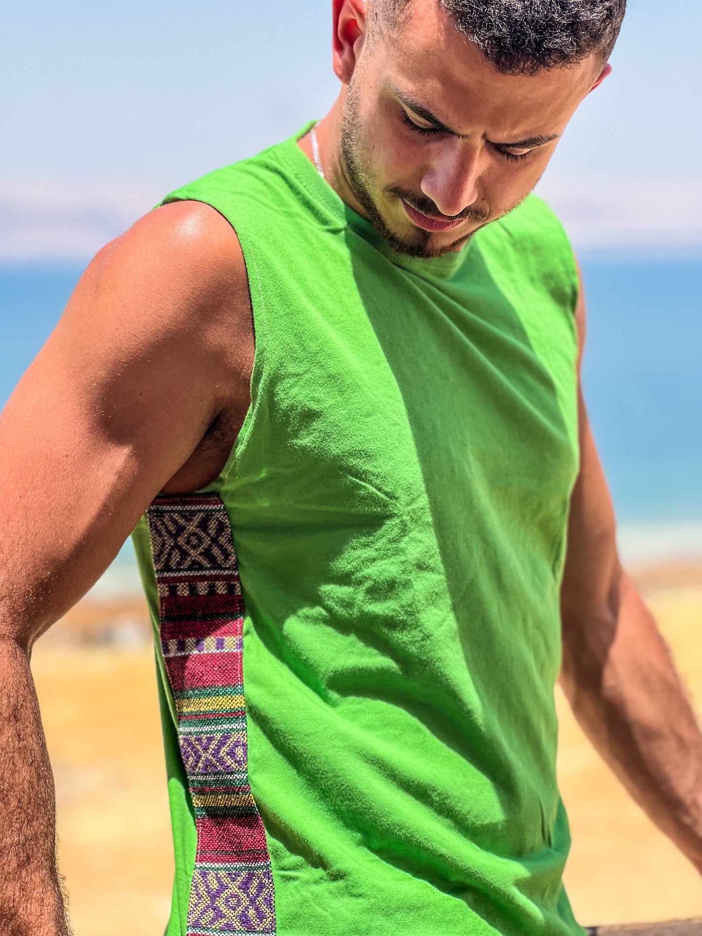 Tout Side-strips on Green sleeveless shirt